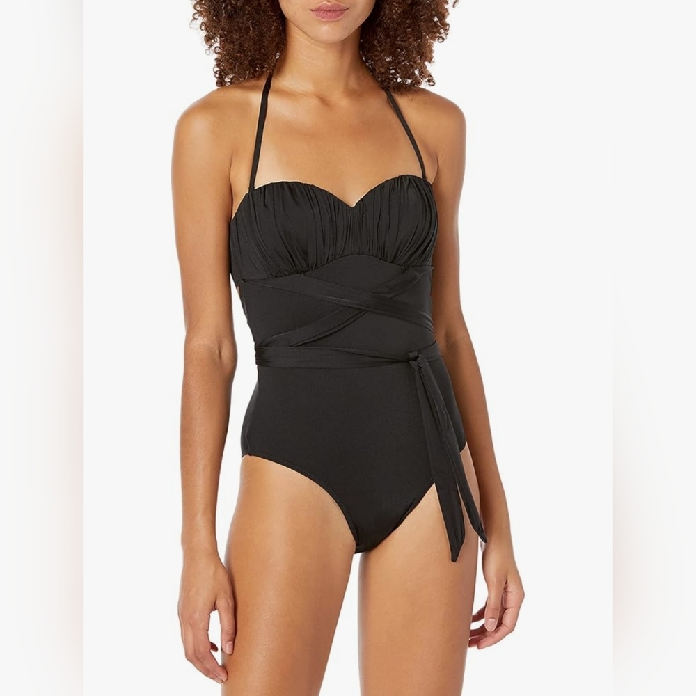 Womens Molded Cup Maillot with Body Wrap Tie One-Piece Swim Suit Size MEDIUM